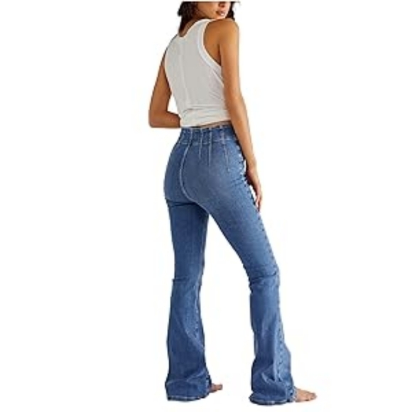 NEW! FREE PEOPLE- Free People Jayde Flare Jeans Sunburst Blue 28 33.5 - Picture 3 of 4